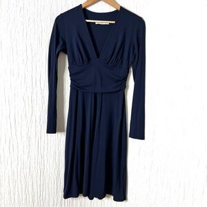 Susana Monaco v-neck Jersey Dress Navy Blue 3/4 Sleeve Dress Size S